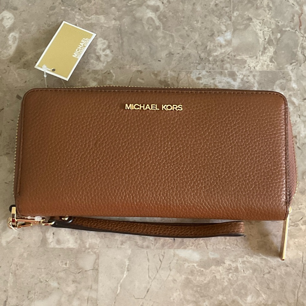 Michael Kors Continental Tan Leather Wristlet